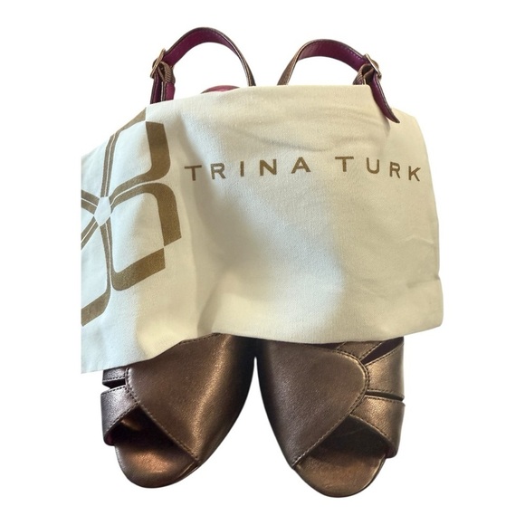 Trina Turk Leather Joni Platform Heels Bronze Size 8 Brand New - Picture 10 of 15